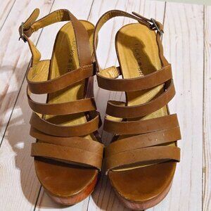 Women's Lucky Brand Larinaa Platform Wedge Sandal in Brown Size 6
